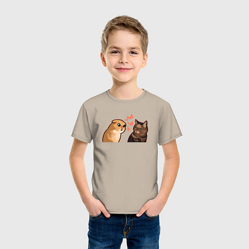 Детская футболка Недовольный и грустный кот - Talking Cats / Миндальный – фото 3