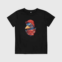 Футболка хлопковая детская Голубь в бандане в стиле хип хоп, цвет: черный