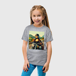 Футболка хлопковая детская Mona Lisa on a motorcycle - ai art, цвет: меланж — фото 2