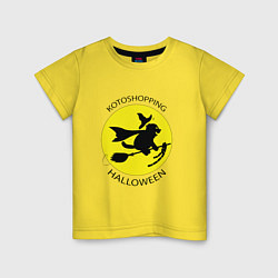 Футболка хлопковая детская Котошопинг на хэллоуин, цвет: желтый