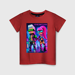 Футболка хлопковая детская Barbie and Ken - Minecraft 2099 ai art collaborati, цвет: красный