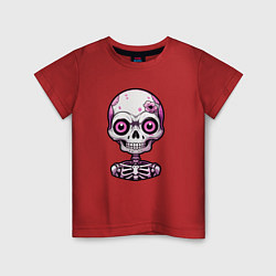 Футболка хлопковая детская Розовый скелет с большими глазами, цвет: красный