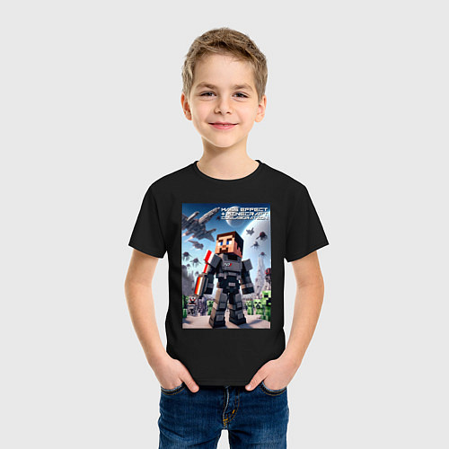 Детская футболка Mass effect and Minecraft - collaboration / Черный – фото 3