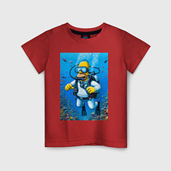 Футболка хлопковая детская Homer diving - ai art, цвет: красный