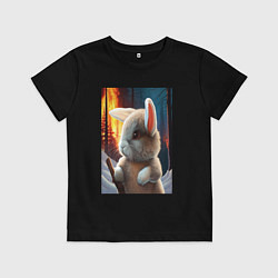 Футболка хлопковая детская Заяц в огненном лесу, цвет: черный