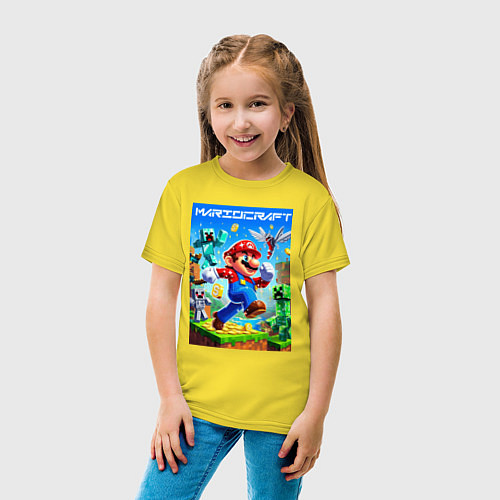 Детская футболка Mario in Minecraft - ai art collaboration / Желтый – фото 4