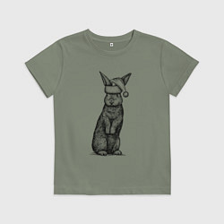 Футболка хлопковая детская Кролик новогодний, цвет: авокадо