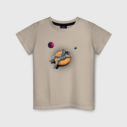 Футболка хлопковая детская Космонавт на пончике, цвет: миндальный