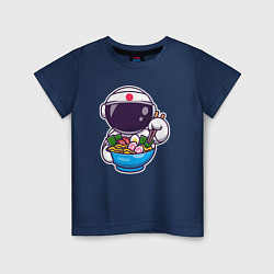 Футболка хлопковая детская Космонавт ест рамен, цвет: тёмно-синий