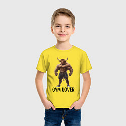 Футболка хлопковая детская Фитнес тренер бык - любовь к тренажерам, цвет: желтый — фото 2