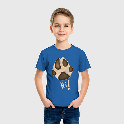 Детская футболка Лапа собаки акварелью / Синий – фото 3