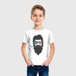 Футболка хлопковая детская Американец с усами и бородой, цвет: белый — фото 2