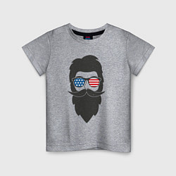 Футболка хлопковая детская Американец с усами и бородой, цвет: меланж