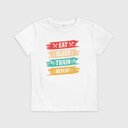 Футболка хлопковая детская Есть спать тренировка, цвет: белый