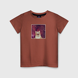Футболка хлопковая детская Рыжий кот в космосе мем, цвет: кирпичный