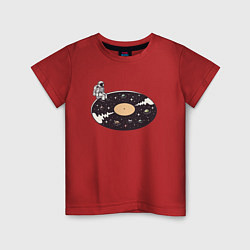Футболка хлопковая детская Космонавт музыкальная пластинка, цвет: красный