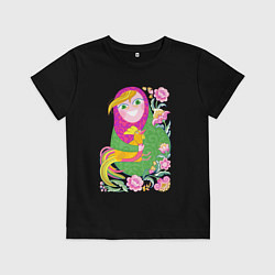 Футболка хлопковая детская Матрешка и Петушок золотой гребешок, цвет: черный