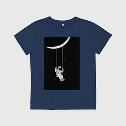 Футболка хлопковая детская Космонавт на качелях планета, цвет: тёмно-синий