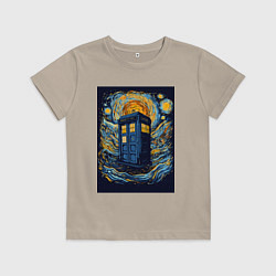 Футболка хлопковая детская Телефонная полицейская будка, цвет: миндальный