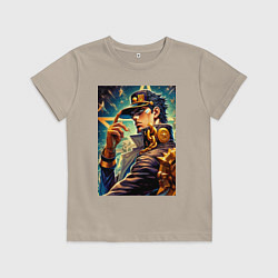 Футболка хлопковая детская Джотаро Куджо - fantasy ai art, цвет: миндальный