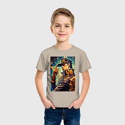 Футболка хлопковая детская Джотаро Куджо - fantasy ai art, цвет: миндальный — фото 2