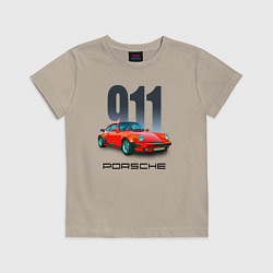 Футболка хлопковая детская Porsche 911 спортивный немецкий автомобиль, цвет: миндальный