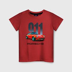 Футболка хлопковая детская Porsche 911 спортивный немецкий автомобиль, цвет: красный