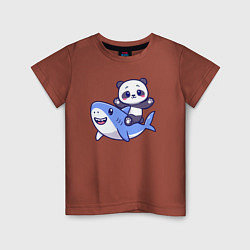 Футболка хлопковая детская Панда и акула, цвет: кирпичный