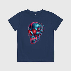 Футболка хлопковая детская Metal cyber skull - ai art, цвет: тёмно-синий