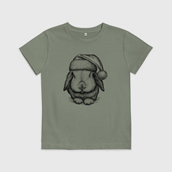 Футболка хлопковая детская Новогодний зайченок, цвет: авокадо