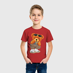 Футболка хлопковая детская Плюшевый медведь в очках, цвет: красный — фото 2