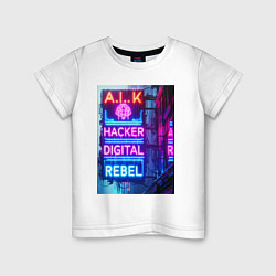 Футболка хлопковая детская Ai hacker digital rebel - neon glow, цвет: белый