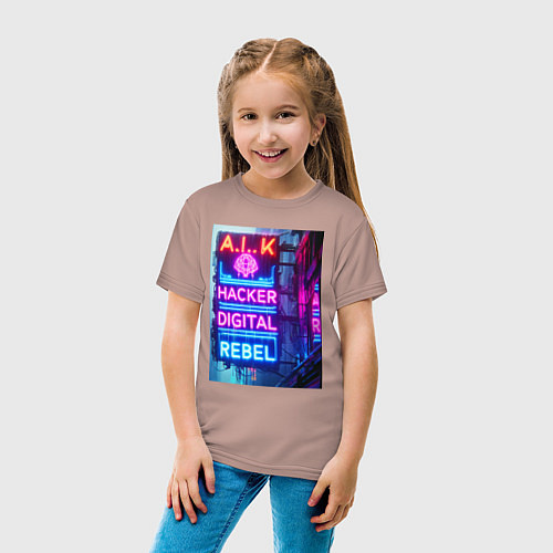 Детская футболка Ai hacker digital rebel - neon glow / Пыльно-розовый – фото 4