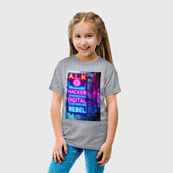 Футболка хлопковая детская Ai hacker digital rebel - neon glow, цвет: меланж — фото 2