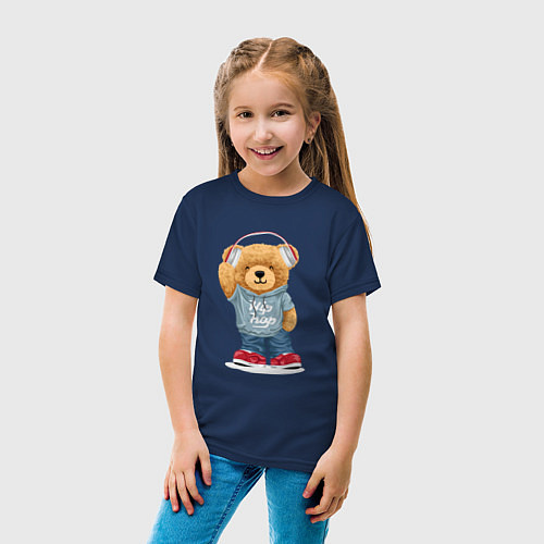 Детская футболка Плюшевый мишка в наушниках / Тёмно-синий – фото 4