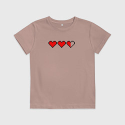 Футболка хлопковая детская Три пиксельных сердца, цвет: пыльно-розовый