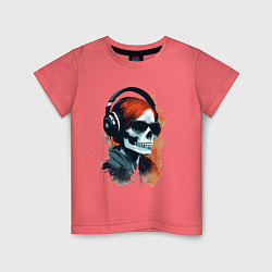 Футболка хлопковая детская Grunge redhead girl skull, цвет: коралловый