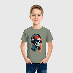 Футболка хлопковая детская Grunge redhead girl skull, цвет: авокадо — фото 2