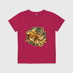 Футболка хлопковая детская Золотая рыбка исполняет желания, цвет: маджента