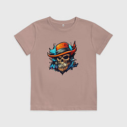 Футболка хлопковая детская Граффити череп, цвет: пыльно-розовый