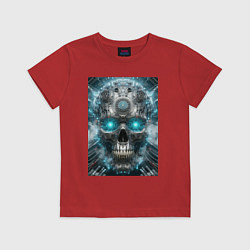 Футболка хлопковая детская Electrified cyber skull - ai art fantasy, цвет: красный