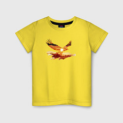 Футболка хлопковая детская Летящий орел и пейзаж с эффектом двойной экспозици, цвет: желтый