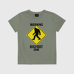 Футболка хлопковая детская Предупреждающий знак Bigfoot zone, цвет: авокадо