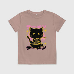 Футболка хлопковая детская Котик с лапшой, цвет: пыльно-розовый