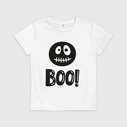 Футболка хлопковая детская Страшный черный смайлик: Буу!, цвет: белый