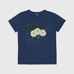 Футболка хлопковая детская Ромашка белая, цвет: тёмно-синий
