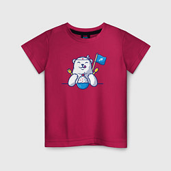 Футболка хлопковая детская Белый медведь и мороженое, цвет: маджента