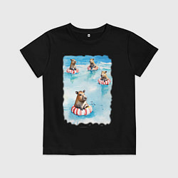 Футболка хлопковая детская Капибара на море, цвет: черный