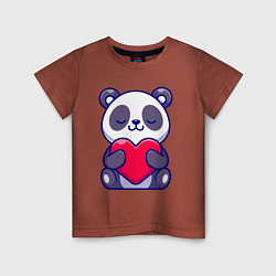 Футболка хлопковая детская Панда и сердечко, цвет: кирпичный
