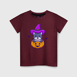 Футболка хлопковая детская Kitty halloween, цвет: меланж-бордовый